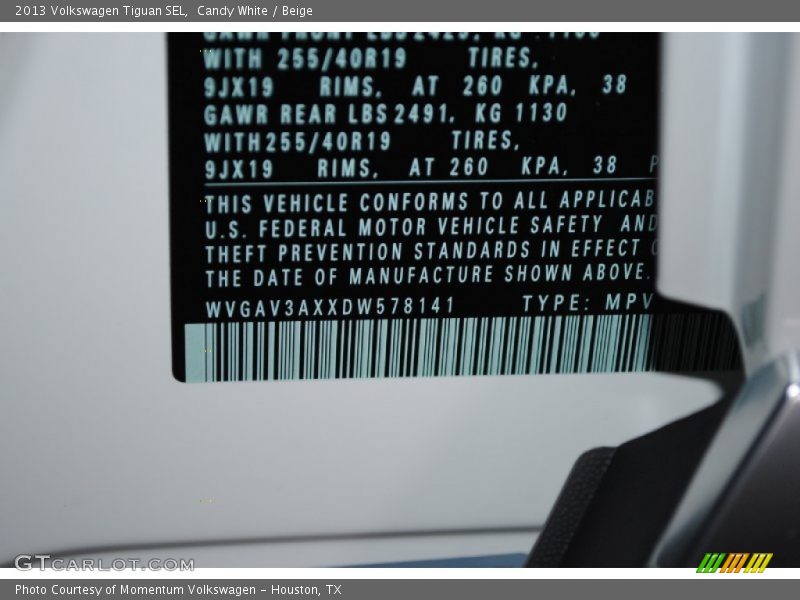 Candy White / Beige 2013 Volkswagen Tiguan SEL