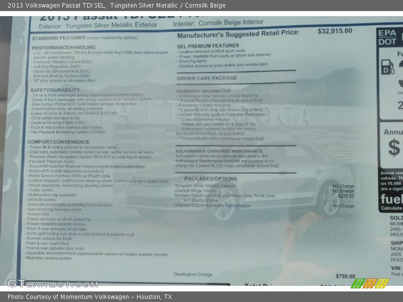 Tungsten Silver Metallic / Cornsilk Beige 2013 Volkswagen Passat TDI SEL