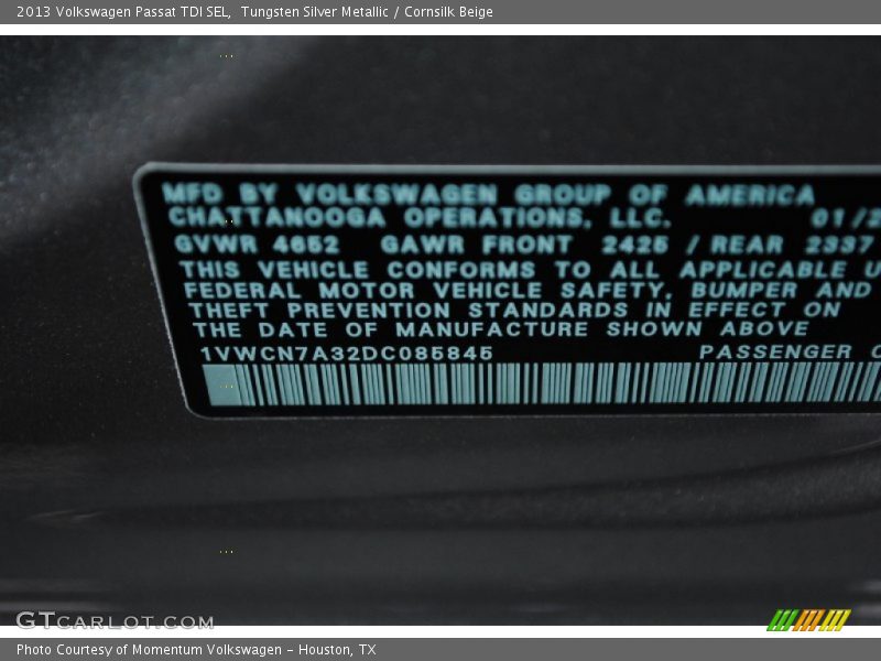 Tungsten Silver Metallic / Cornsilk Beige 2013 Volkswagen Passat TDI SEL