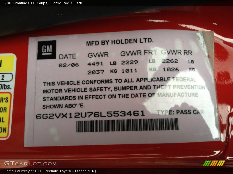 Torrid Red / Black 2006 Pontiac GTO Coupe