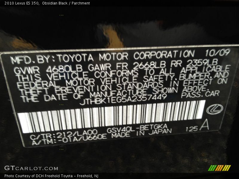 Obsidian Black / Parchment 2010 Lexus ES 350