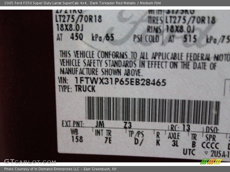 2005 F350 Super Duty Lariat SuperCab 4x4 Dark Toreador Red Metallic Color Code JM