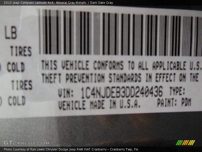 Mineral Gray Metallic / Dark Slate Gray 2013 Jeep Compass Latitude 4x4