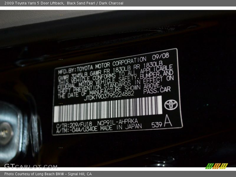 Black Sand Pearl / Dark Charcoal 2009 Toyota Yaris 5 Door Liftback