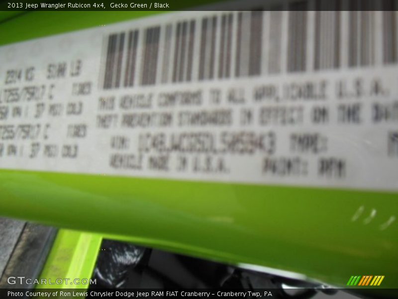 Gecko Green / Black 2013 Jeep Wrangler Rubicon 4x4