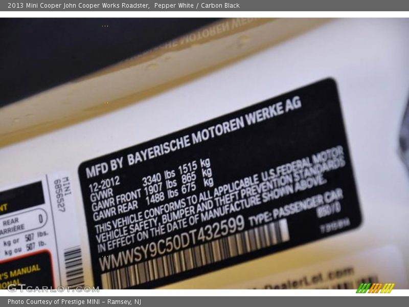 Pepper White / Carbon Black 2013 Mini Cooper John Cooper Works Roadster