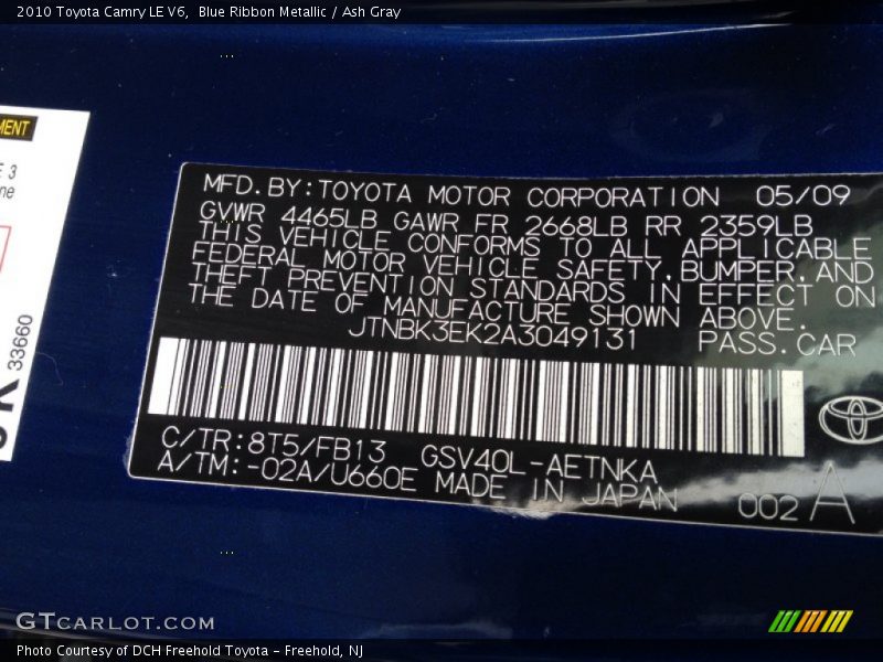 Blue Ribbon Metallic / Ash Gray 2010 Toyota Camry LE V6