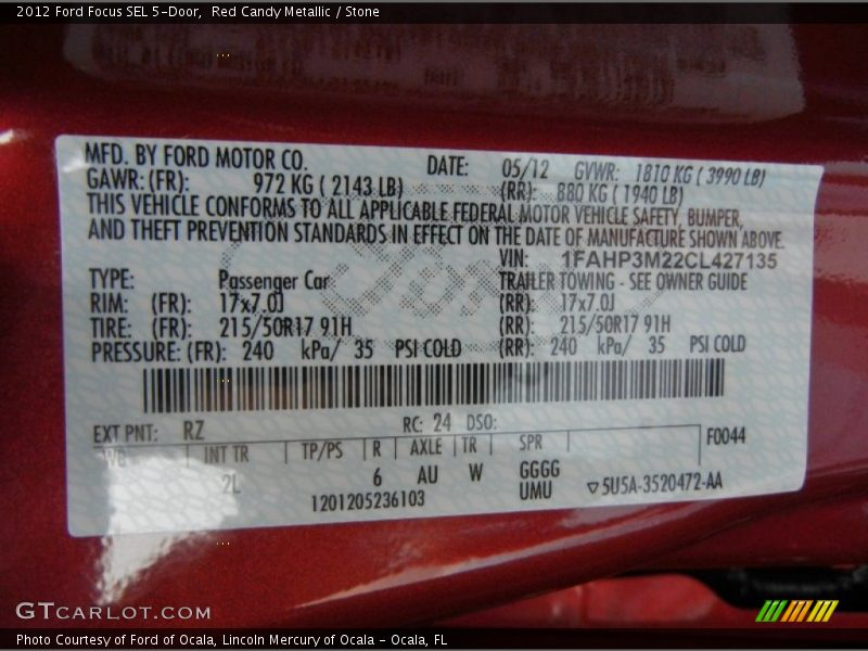 Red Candy Metallic / Stone 2012 Ford Focus SEL 5-Door