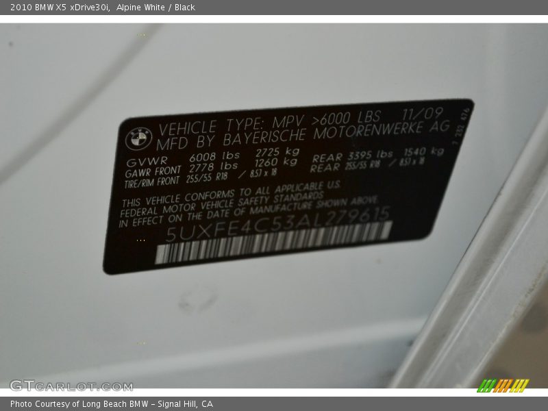 Alpine White / Black 2010 BMW X5 xDrive30i