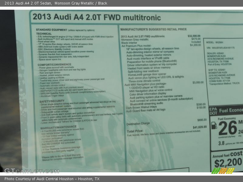 Monsoon Gray Metallic / Black 2013 Audi A4 2.0T Sedan