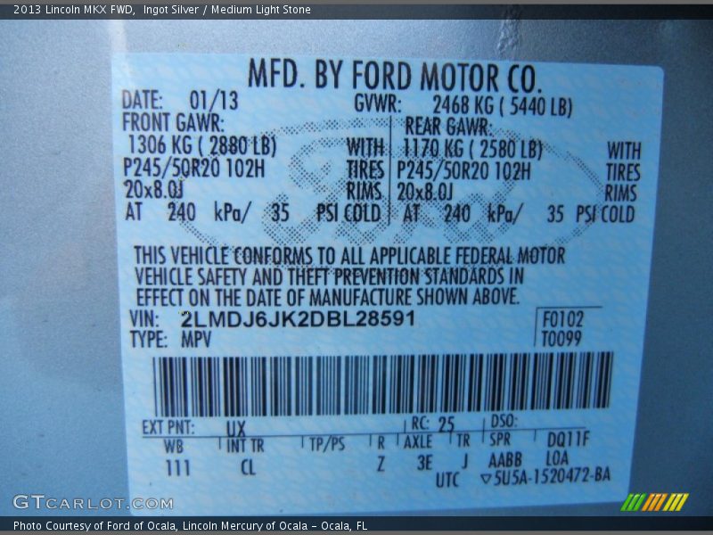 Ingot Silver / Medium Light Stone 2013 Lincoln MKX FWD