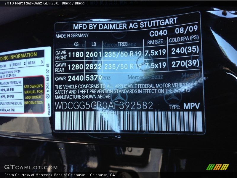 Black / Black 2010 Mercedes-Benz GLK 350