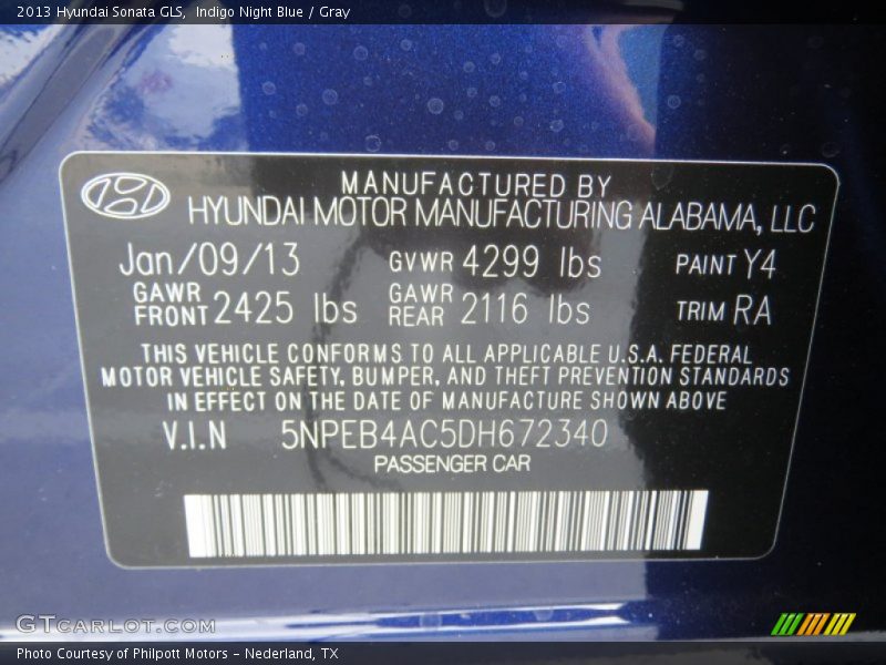 Indigo Night Blue / Gray 2013 Hyundai Sonata GLS