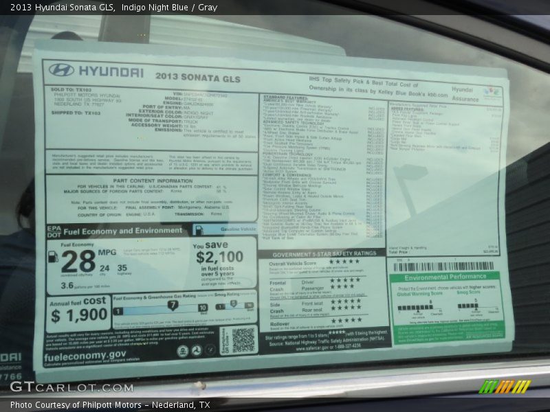 Indigo Night Blue / Gray 2013 Hyundai Sonata GLS
