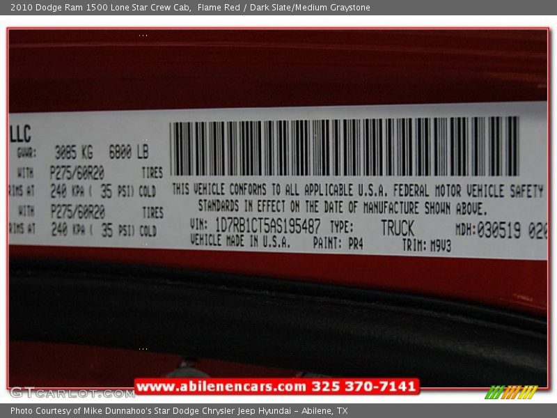 Flame Red / Dark Slate/Medium Graystone 2010 Dodge Ram 1500 Lone Star Crew Cab