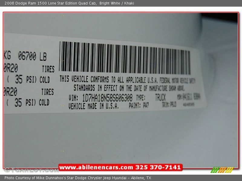 Bright White / Khaki 2008 Dodge Ram 1500 Lone Star Edition Quad Cab