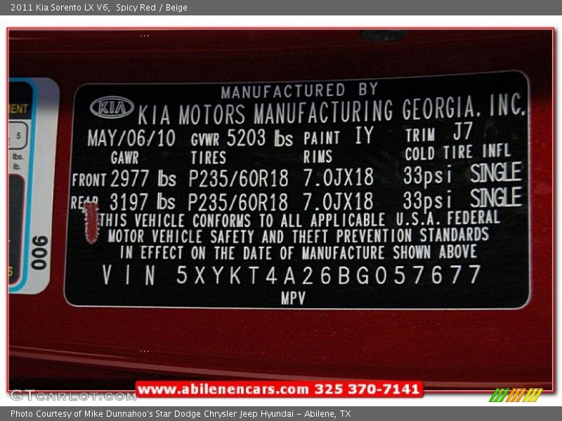 Spicy Red / Beige 2011 Kia Sorento LX V6