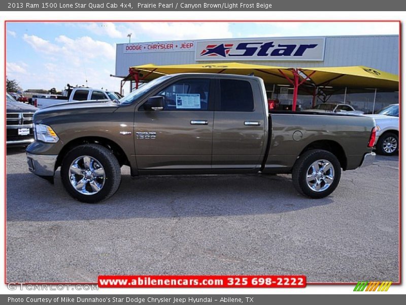 Prairie Pearl / Canyon Brown/Light Frost Beige 2013 Ram 1500 Lone Star Quad Cab 4x4