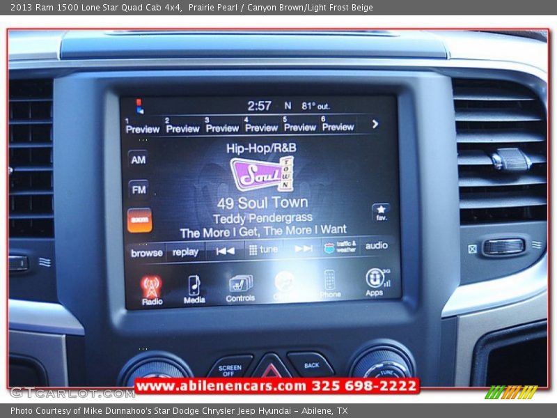 Prairie Pearl / Canyon Brown/Light Frost Beige 2013 Ram 1500 Lone Star Quad Cab 4x4