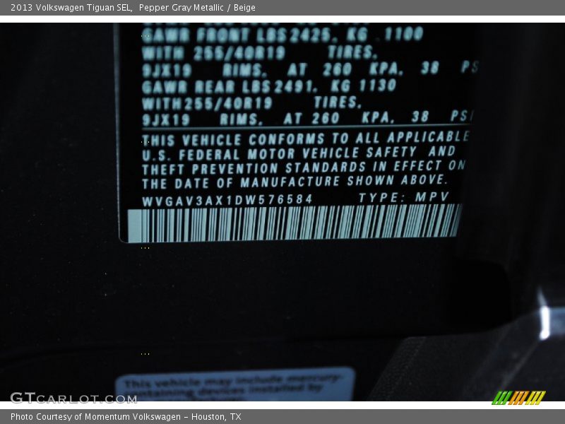 Pepper Gray Metallic / Beige 2013 Volkswagen Tiguan SEL
