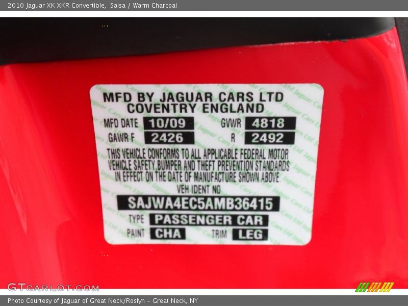 2010 XK XKR Convertible Salsa Color Code CHA
