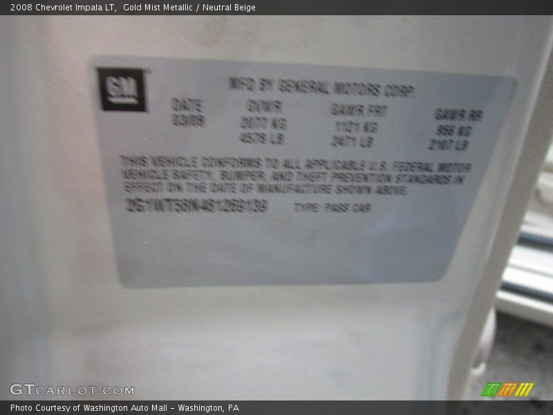 Gold Mist Metallic / Neutral Beige 2008 Chevrolet Impala LT