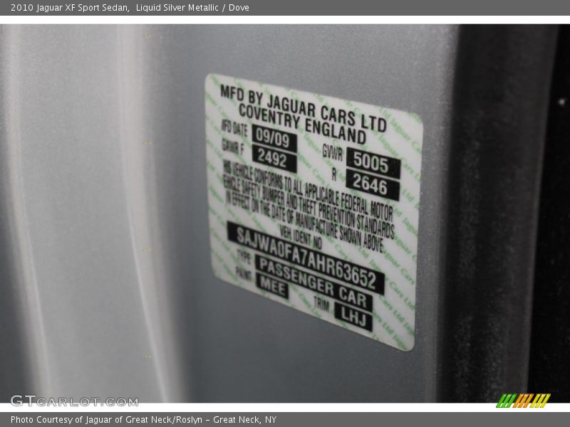 Liquid Silver Metallic / Dove 2010 Jaguar XF Sport Sedan