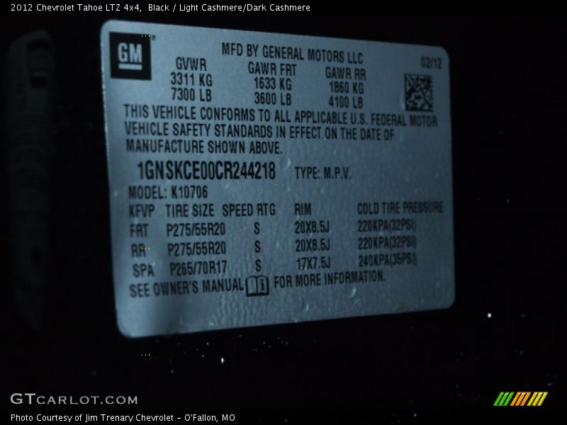 Black / Light Cashmere/Dark Cashmere 2012 Chevrolet Tahoe LTZ 4x4