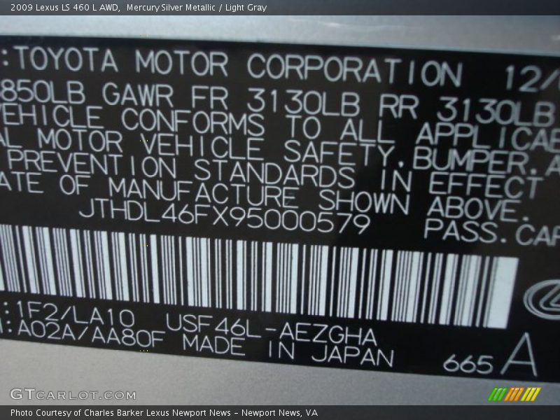 Mercury Silver Metallic / Light Gray 2009 Lexus LS 460 L AWD