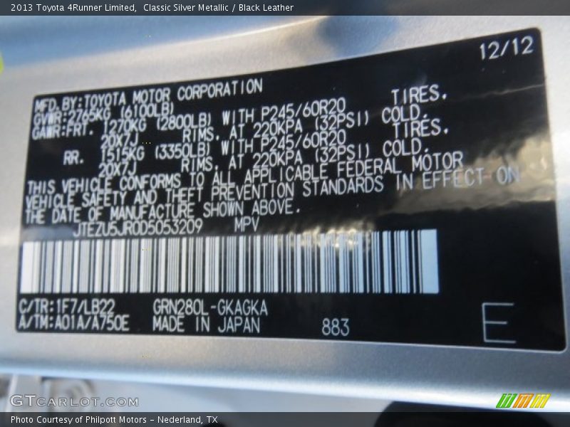 Classic Silver Metallic / Black Leather 2013 Toyota 4Runner Limited