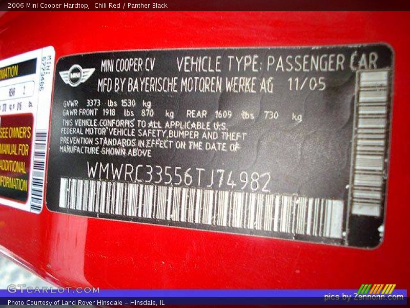 Chili Red / Panther Black 2006 Mini Cooper Hardtop