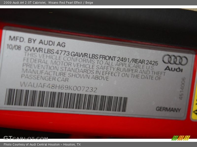 Misano Red Pearl Effect / Beige 2009 Audi A4 2.0T Cabriolet