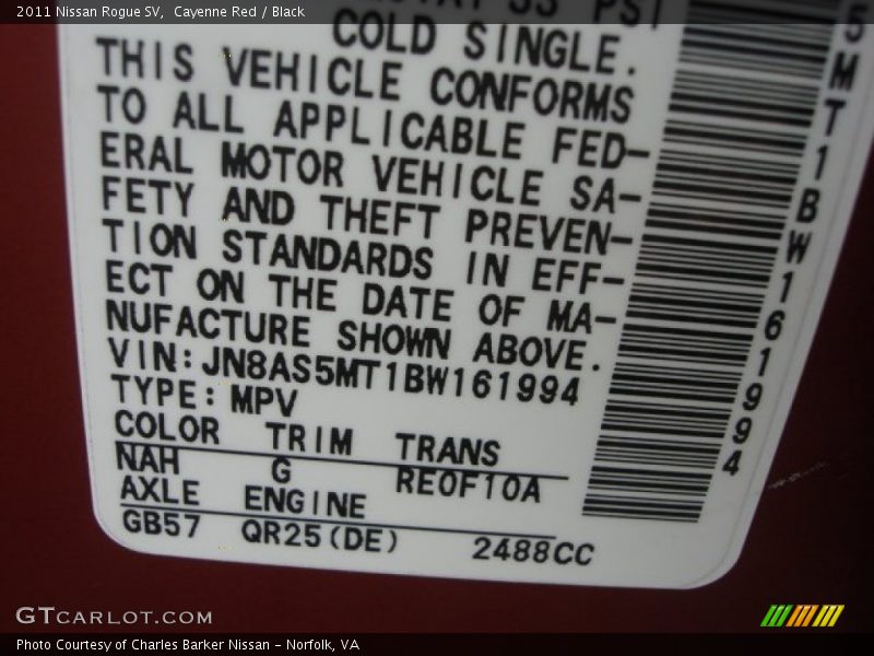 Cayenne Red / Black 2011 Nissan Rogue SV