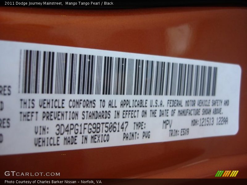 2011 Journey Mainstreet Mango Tango Pearl Color Code PVG