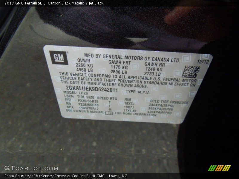 Carbon Black Metallic / Jet Black 2013 GMC Terrain SLT