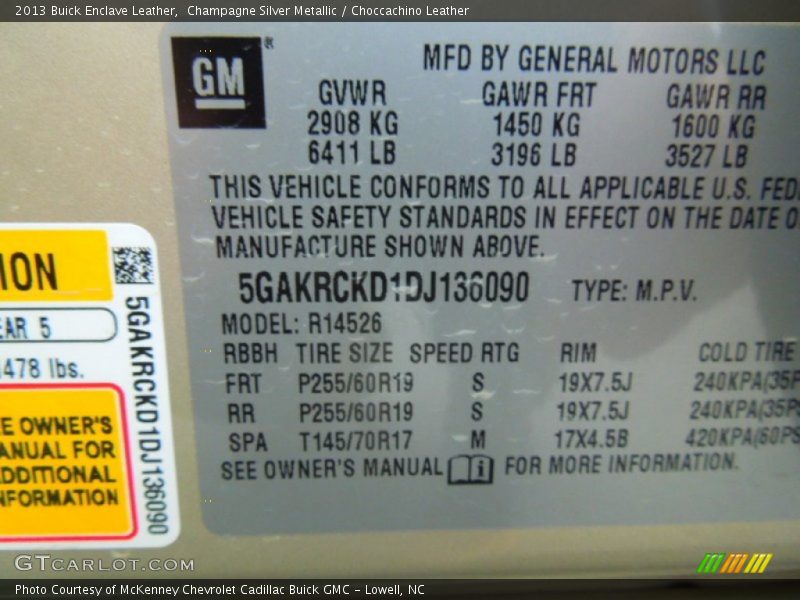 Champagne Silver Metallic / Choccachino Leather 2013 Buick Enclave Leather