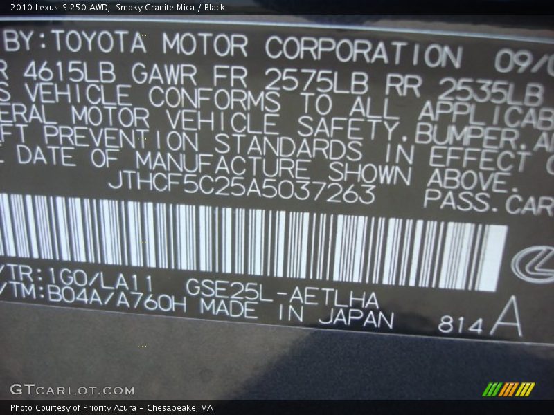 Smoky Granite Mica / Black 2010 Lexus IS 250 AWD