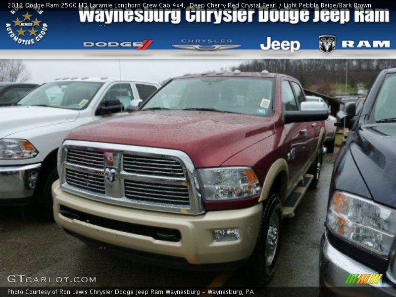 Deep Cherry Red Crystal Pearl / Light Pebble Beige/Bark Brown 2012 Dodge Ram 2500 HD Laramie Longhorn Crew Cab 4x4