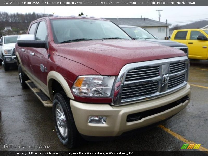 Deep Cherry Red Crystal Pearl / Light Pebble Beige/Bark Brown 2012 Dodge Ram 2500 HD Laramie Longhorn Crew Cab 4x4