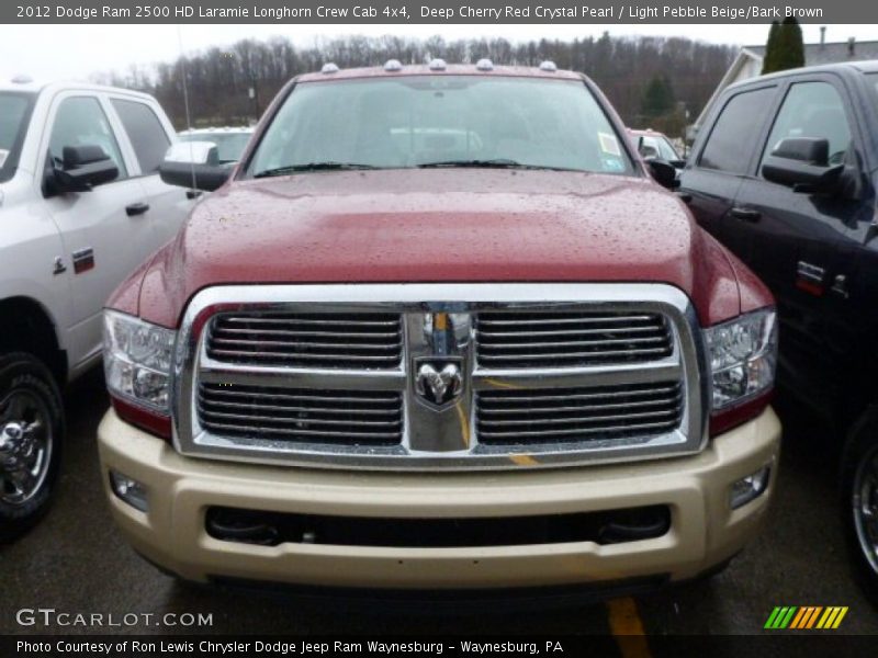 Deep Cherry Red Crystal Pearl / Light Pebble Beige/Bark Brown 2012 Dodge Ram 2500 HD Laramie Longhorn Crew Cab 4x4