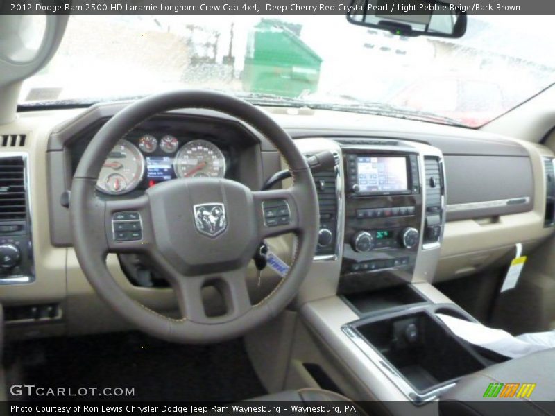 Deep Cherry Red Crystal Pearl / Light Pebble Beige/Bark Brown 2012 Dodge Ram 2500 HD Laramie Longhorn Crew Cab 4x4
