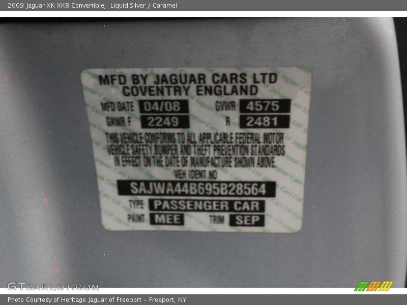 2009 XK XK8 Convertible Liquid Silver Color Code MEE