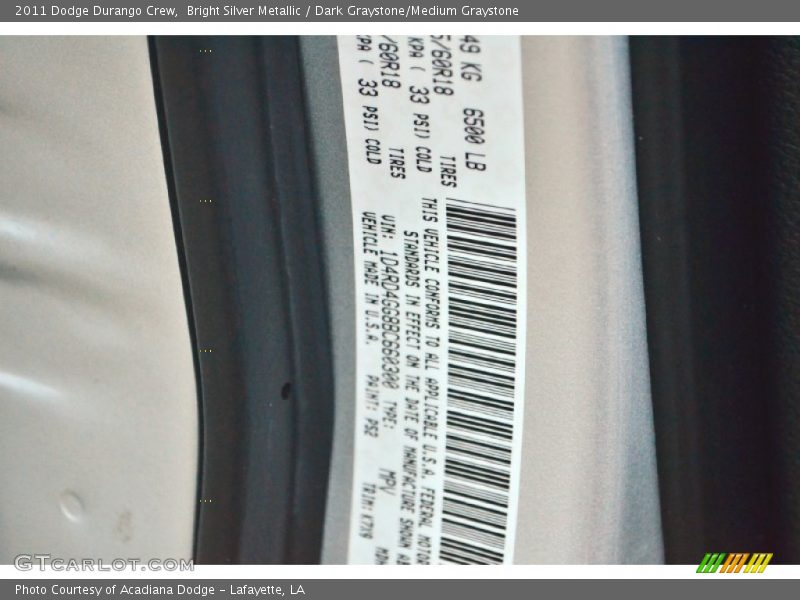 Bright Silver Metallic / Dark Graystone/Medium Graystone 2011 Dodge Durango Crew