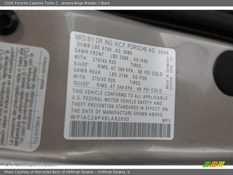 Info Tag of 2006 Cayenne Turbo S