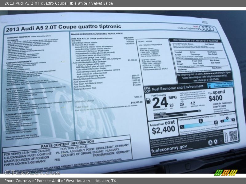 Ibis White / Velvet Beige 2013 Audi A5 2.0T quattro Coupe