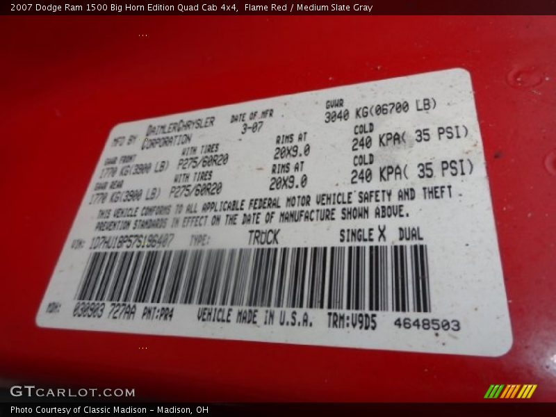 Flame Red / Medium Slate Gray 2007 Dodge Ram 1500 Big Horn Edition Quad Cab 4x4