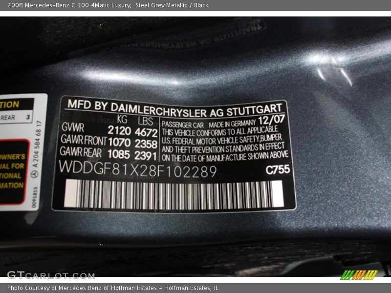 Steel Grey Metallic / Black 2008 Mercedes-Benz C 300 4Matic Luxury