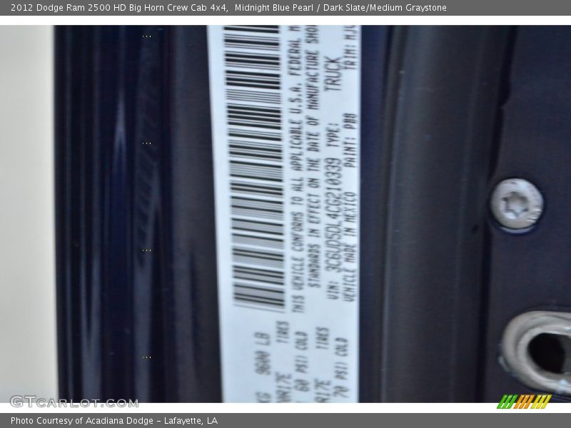 Midnight Blue Pearl / Dark Slate/Medium Graystone 2012 Dodge Ram 2500 HD Big Horn Crew Cab 4x4
