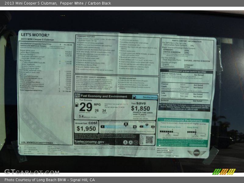 Pepper White / Carbon Black 2013 Mini Cooper S Clubman