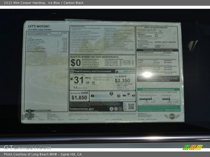 Ice Blue / Carbon Black 2013 Mini Cooper Hardtop